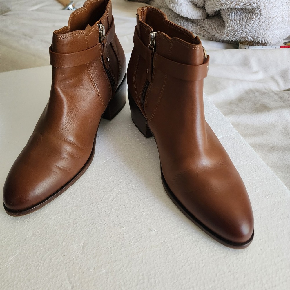 Velez Leather Ankle Boots Women 40 Brown Excellent Harness Strap Block Heel
